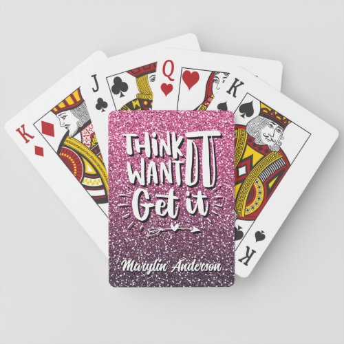 THINK IT WANT IT GET IT GLITTER TYPOGRAPHY POKER CARDS