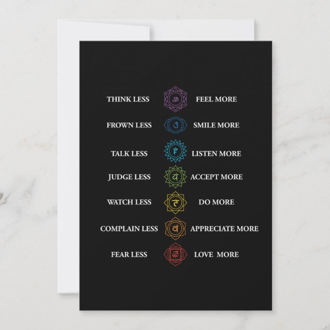Think Less Feel More Chakra Yoga Meditation Gift Invitation (Front)