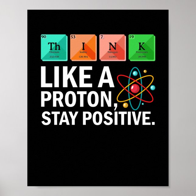 Think Like A Proton Stay Positive Funny Science Poster (Front)