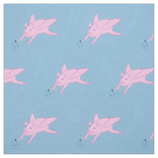 Think magic! Flying pink pigs, star wands fabric