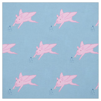 Think magic! Flying pink pigs, star wands fabric