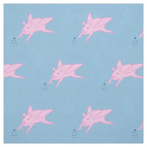 Think magic! Flying pink pigs, star wands fabric