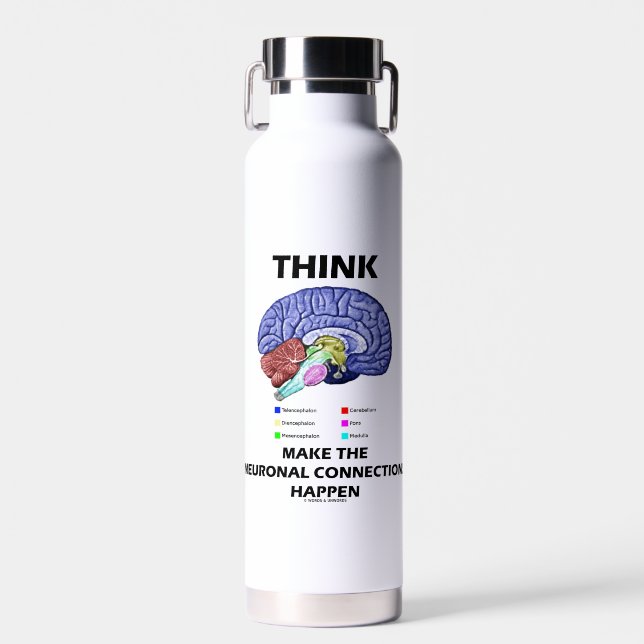 Think Make The Neuronal Connections Happen Brain Water Bottle (Front)
