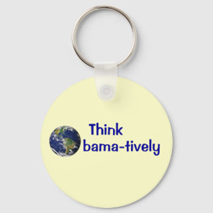 Think Obamatively_world, blue on yellow Keychain