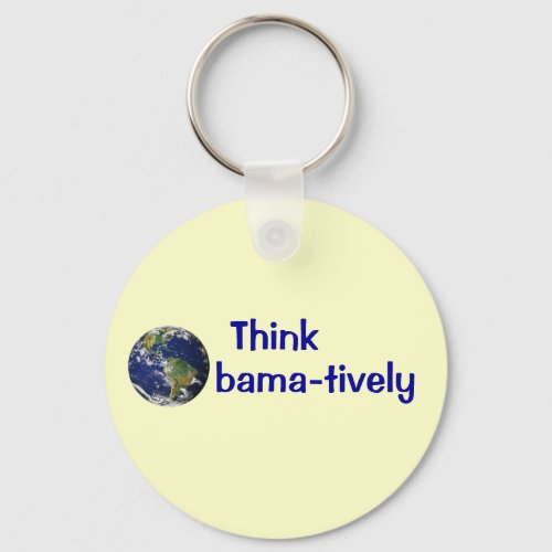 Think Obamatively_world blue on yellow Keychain