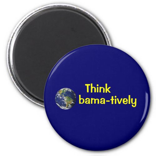 Think Obamatively_world yellow on blue Magnet