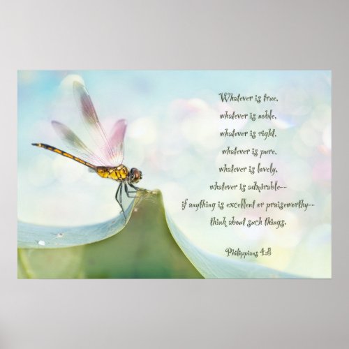 Think of lovely things    Dragonfly inspiration Poster