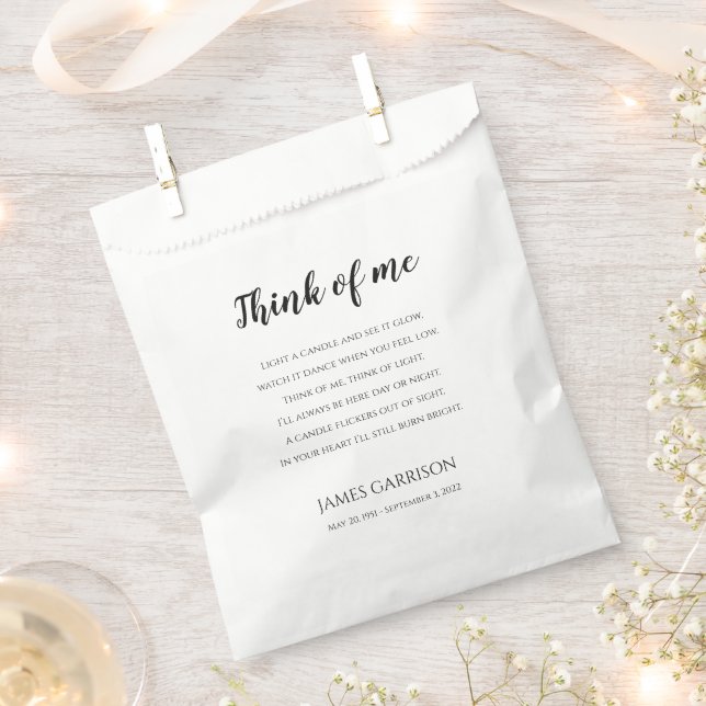 Think Of Me Celebration of Life Candle Favor Bag (Clipped)