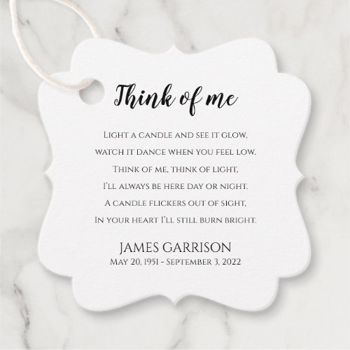 Think Of Me Celebration of Life Candle Favor Tags