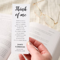 Think Of Me Celebration of Life Memorial Favor Bookmarks