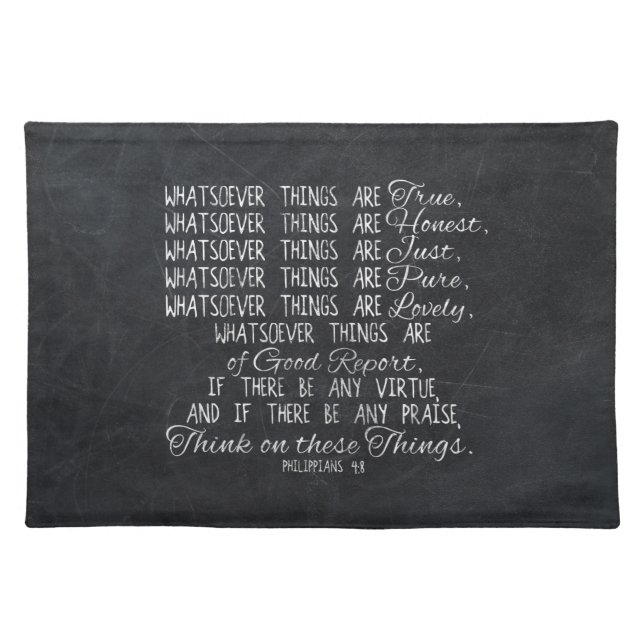 Think on These Things Christian Bible Scripture Cloth Placemat (Front)