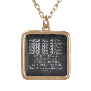 Think on These Things Christian Bible Scripture Gold Plated Necklace