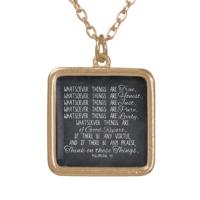 Think on These Things Christian Bible Scripture Gold Plated Necklace (Front)