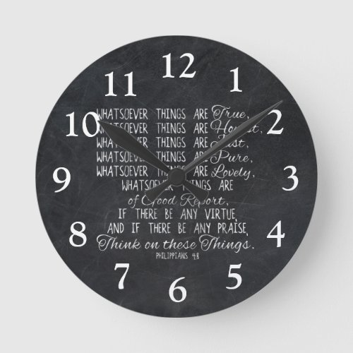 Think on These Things Christian Bible Scripture Round Clock