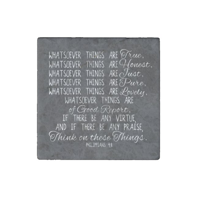 Think on These Things Christian Bible Scripture Stone Magnet (Front)
