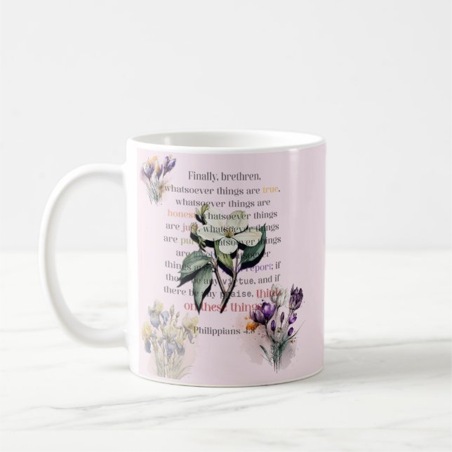 Think on These Things Scripture Coffee Mug (Left)