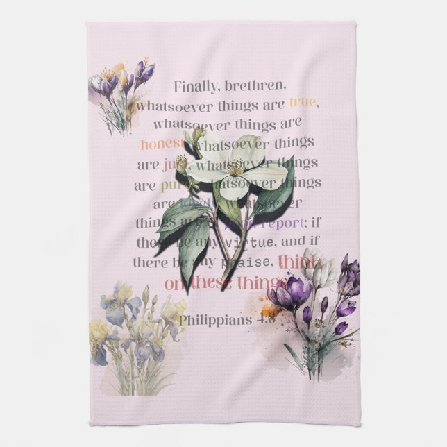 Think on These Things Scripture Kitchen Towel (Vertical)