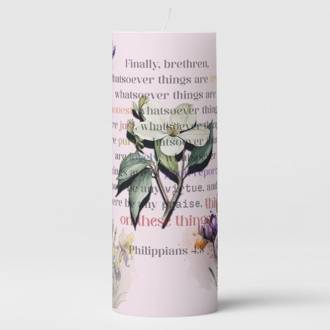 Think on These Things Scripture Pillar Candle (Front)