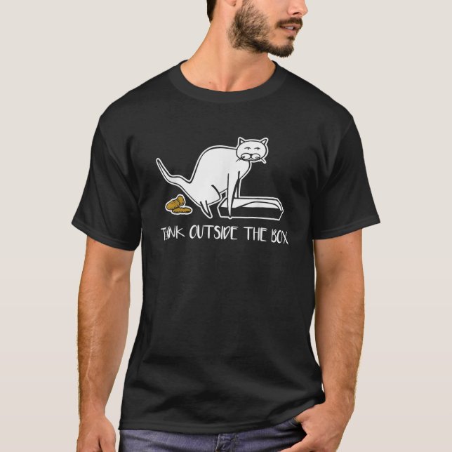 Think outside the Box I Funny Cat Litter Tray T-Shirt (Front)