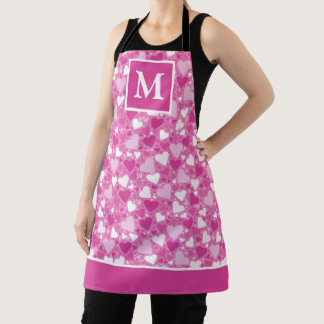 Think Pink Breast Cancer Awareness Hearts Monogram Apron