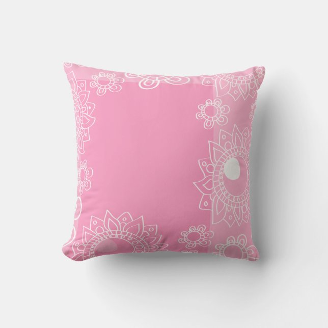 Think Pink Henna Flower Tattoo Fashion Pattern Throw Pillow (Front)