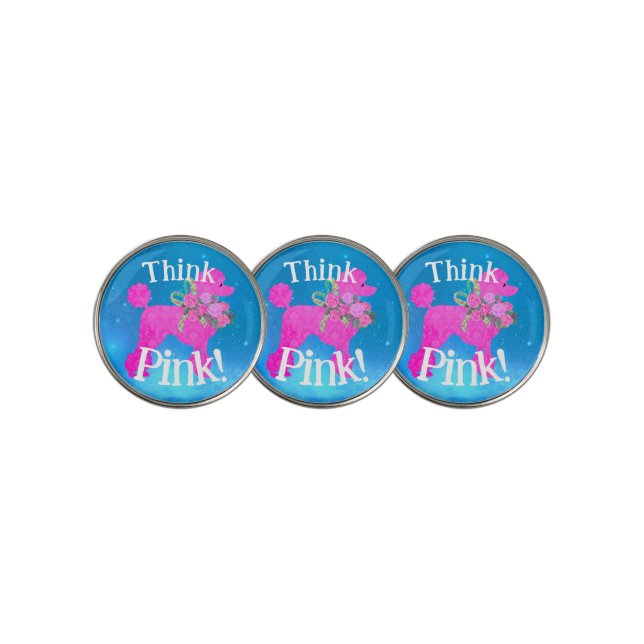 Think Pink Poodle  Golf Ball Marker (3 Up)
