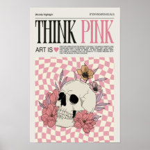 Think Pink Wall Art Trendy Poster, Skull Poster