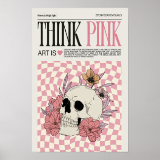 Think Pink Wall Art Trendy Poster, Skull Poster