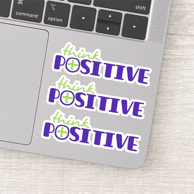 Think positive green blue plus text slogan sticker (Detail)