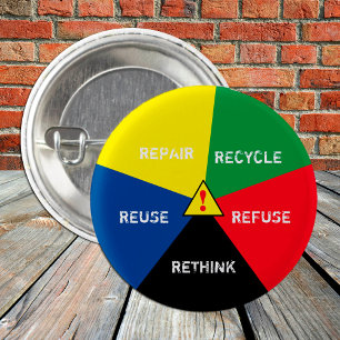 THINK Recycle, ReUse, ReFuse, Rethink /Save Planet Button