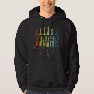 Think Retro Vintage Chess Pieces Player Chess Coac Hoodie