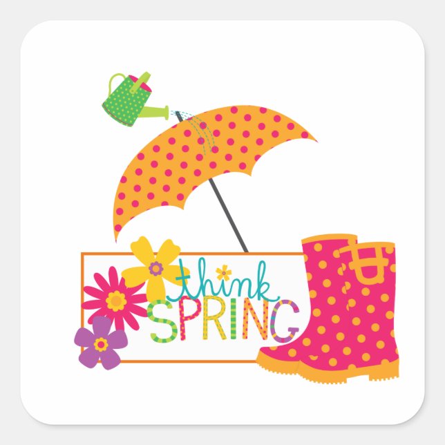 Think Spring Galoshes Flowers Umbrella Square Sticker (Front)