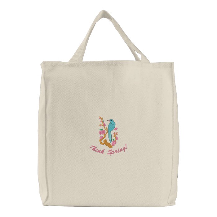 Think Spring Pretty Bird Illustration Tote Bag 
