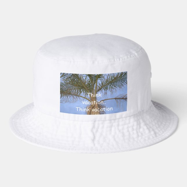 Think Vacation Palm Tree Humor Pink Trucker Hat (Front)