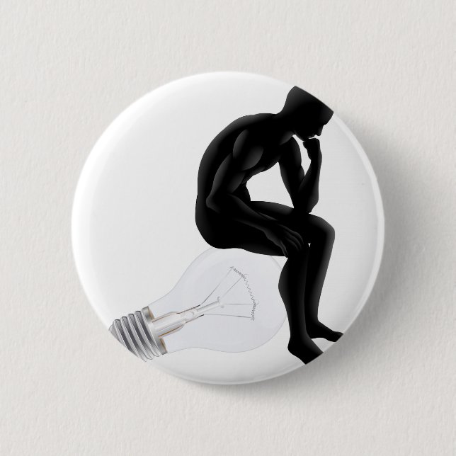 Thinker looking for an idea pinback button (Front)