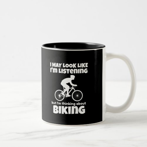 Thinking About Biking Funny Two_Tone Coffee Mug