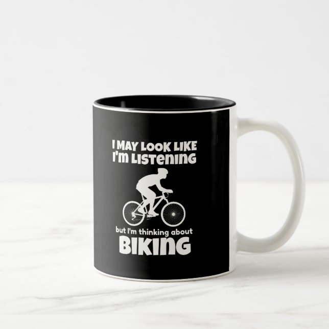 Thinking About Biking Funny Two-Tone Coffee Mug (Right)