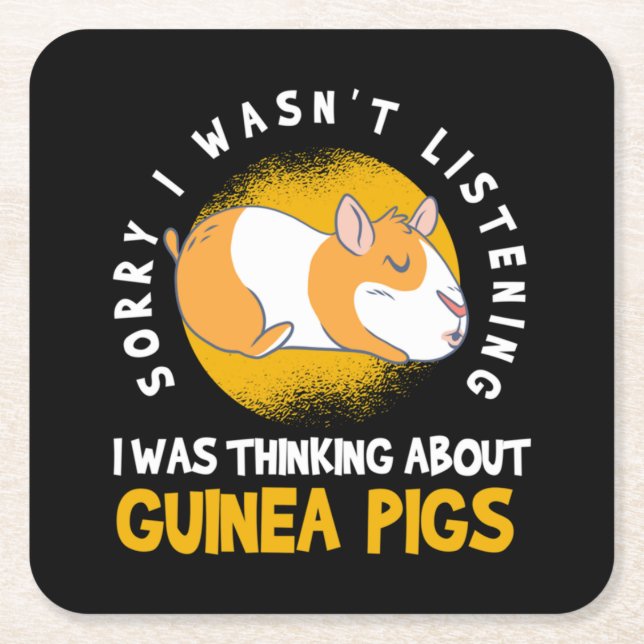 Thinking about Guinea Pig Cavy Roddent Square Paper Coaster (Front)