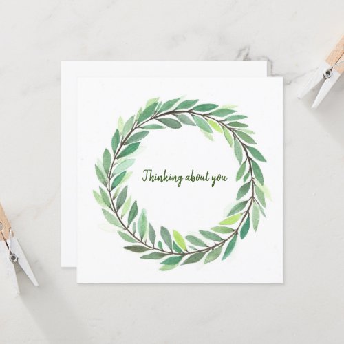 Thinking About You card green leaf wreath