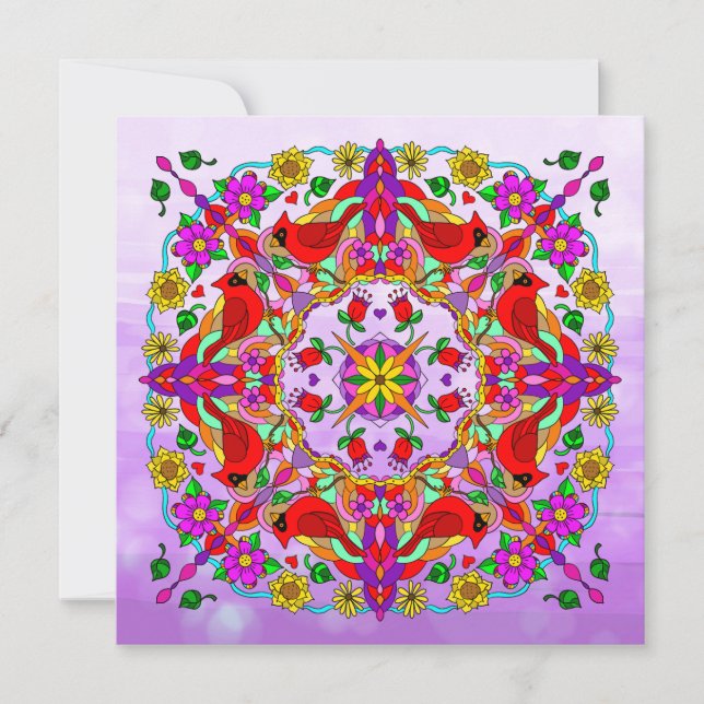 Thinking About You Cardinal and Flowers Mandala   Card (Front)