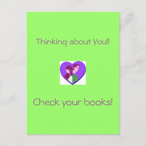 Thinking about You Check your Books postcard
