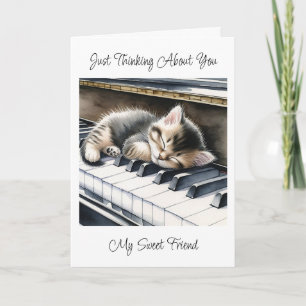 Thinking About You   Cute Kitten on Piano Keys Card