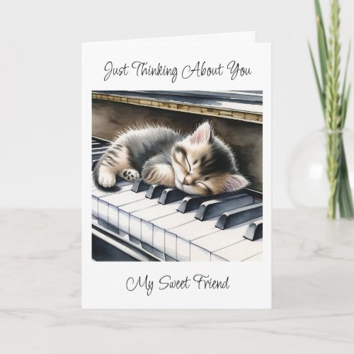 Thinking About You  Cute Kitten on Piano Keys Card