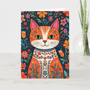 Thinking About You Friend   Folk Art Cat Card