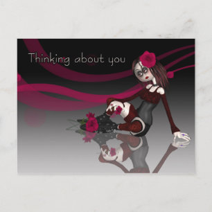 Thinking About You - Gothic Rag Doll With Roses Postcard