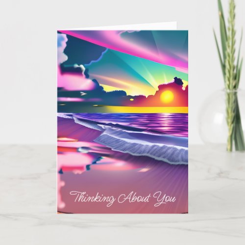 Thinking About You  Ocean Waves Pink Sand Card