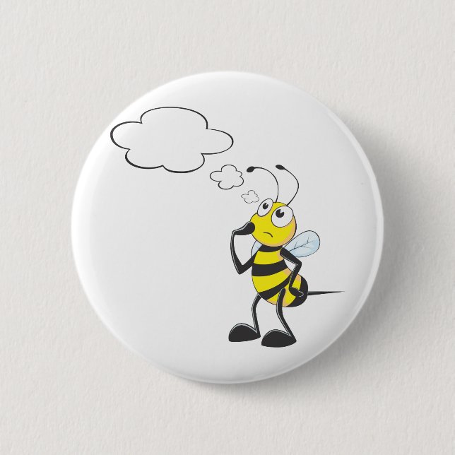 Thinking Bee with Thought Bubble Pinback Button (Front)