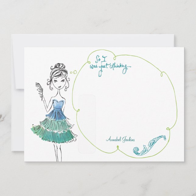 "Thinking Girl" Personalized Stationery Flat Card (Front)