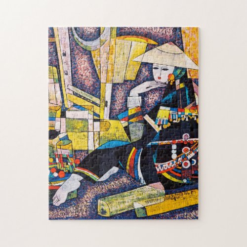Thinking Hao Ping oriental vibrant woman painting Jigsaw Puzzle
