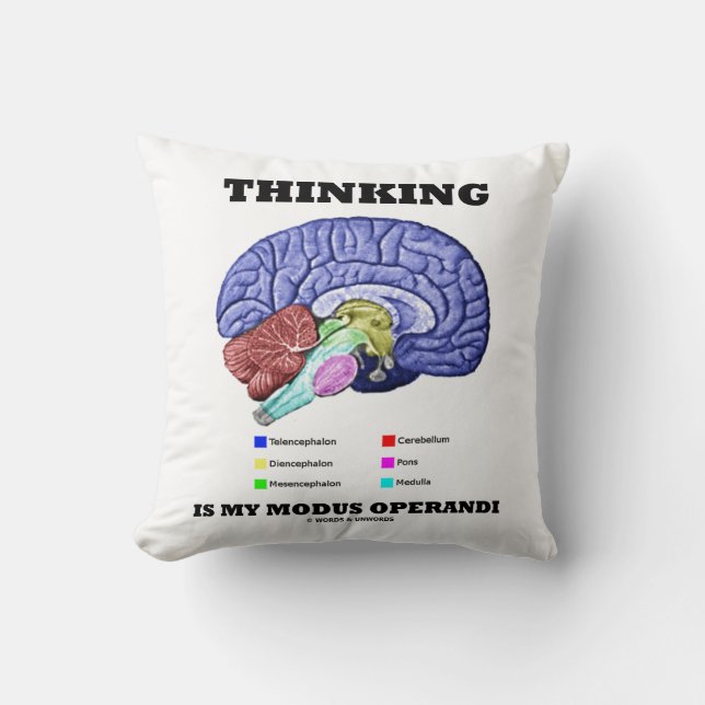 Thinking Is My Modus Operandi Brain Anatomy Throw Pillow (Front)